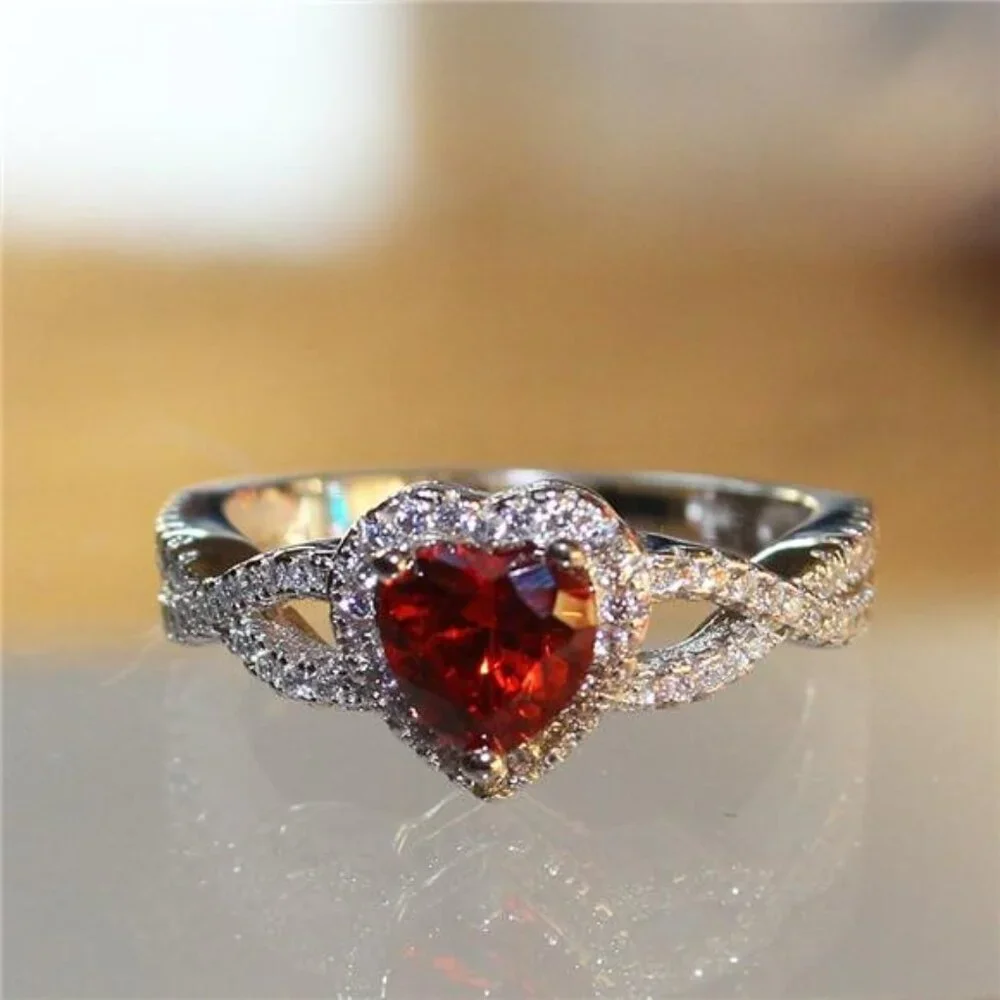 Sterling Silver Heart Halo Cubic Zirconia Promise Ring